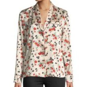 A.L.C. Leomie Stretch Silk Pyjama-Style Blouse in Pink Floral